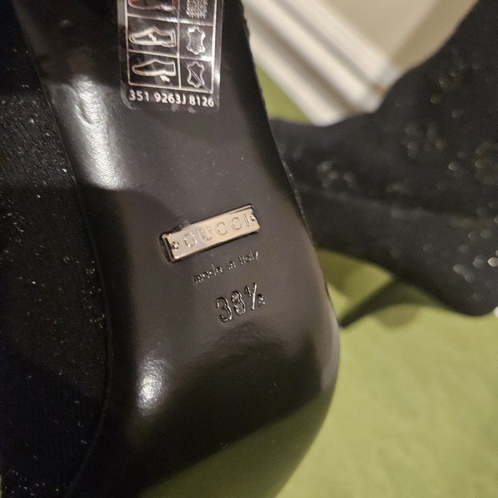 $1450 NIB Auth Gucci Boots Knee High GG 75mm Heel Black Jacquard Tech Knit 38.5 - Picture 4 of 8